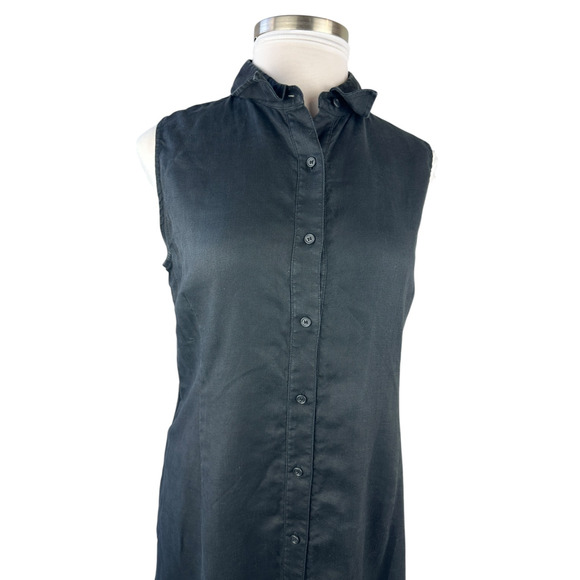 Embassy Row Pure Linen Button Up Shirt Dress Black Size 16 Lagenlook Minimalist - Picture 4 of 16
